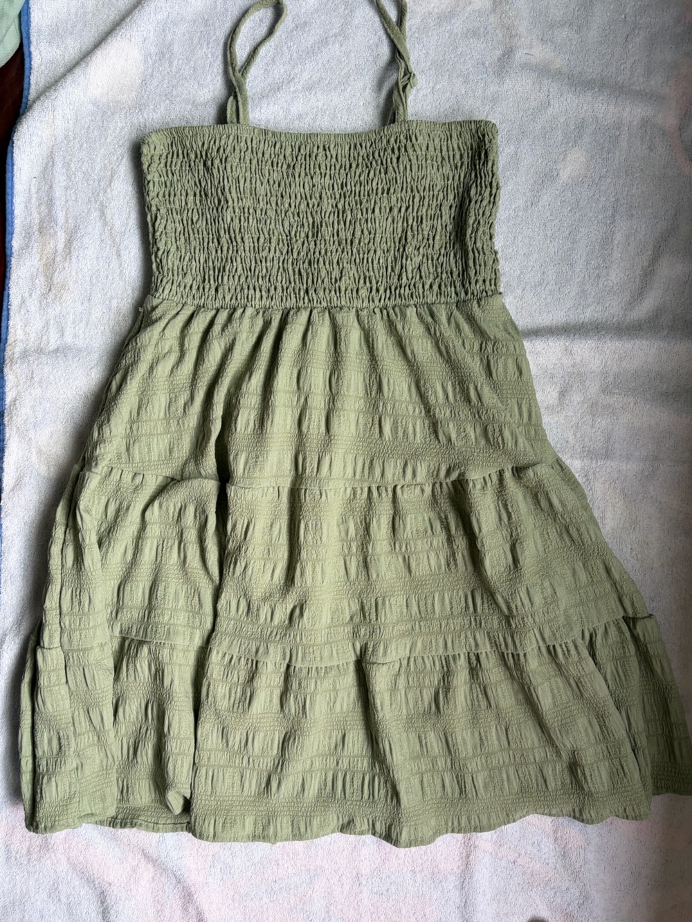 Smocked Waist Olive Green Midi Dress